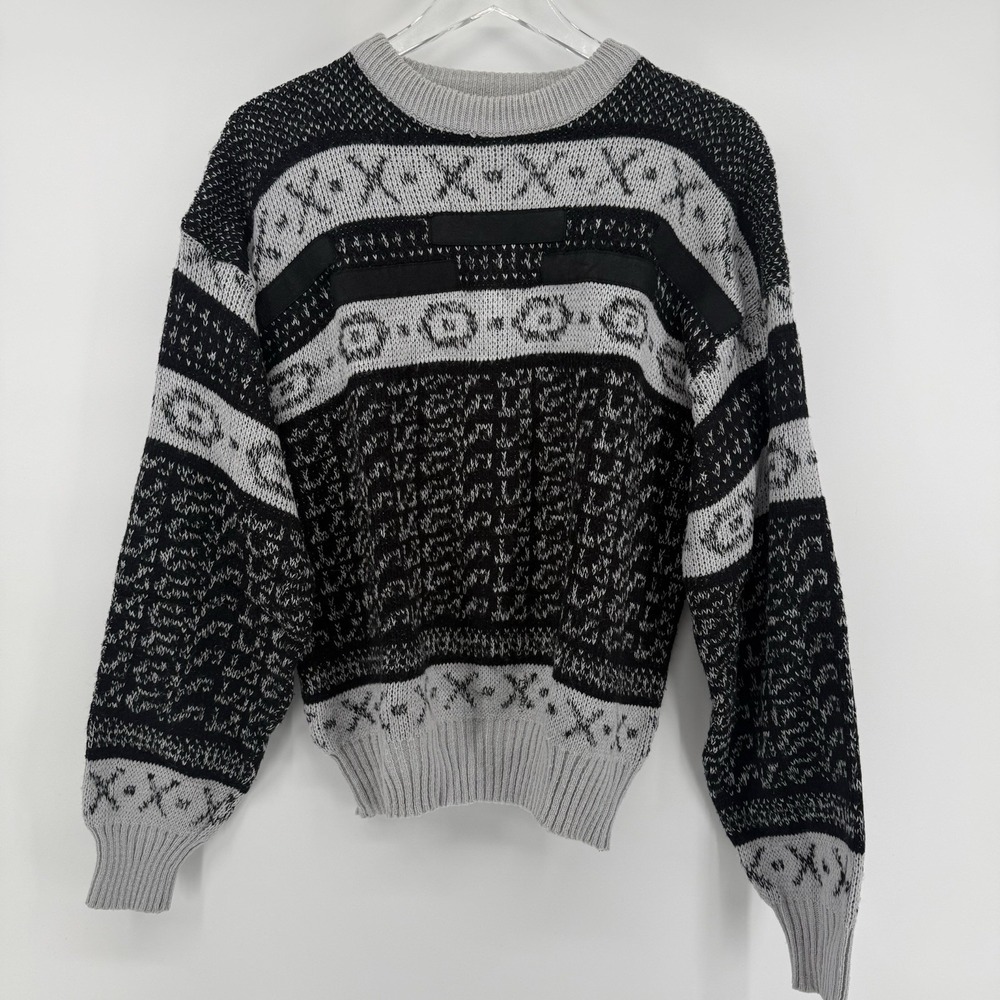 Vintage 80s 90s Y2K Chartwell Knit Sweater Sz Large Leather Chunky Knit - Picture 6 of 9